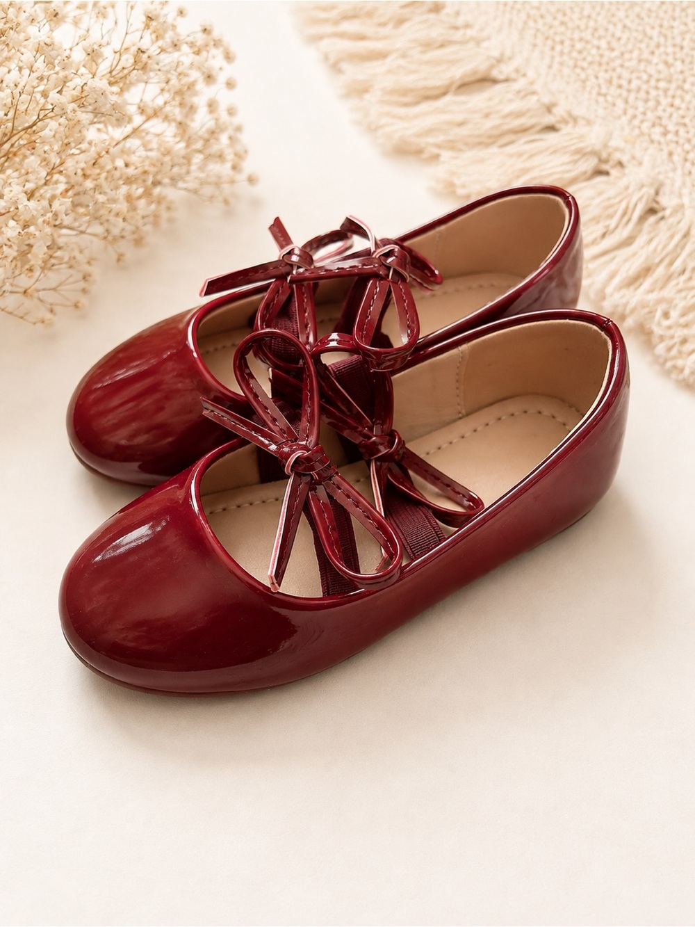 Girls' Patent Mary Jane Ballet Flats - Burgundy